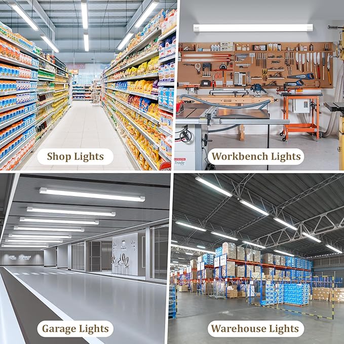 Airand Linkable Led Garage Light 5FT Shop Lighting Fixture with Plug in Cord, LED Closet Lights 5000K Under Cabinet Lighting Tube Lights 45W for Kitchen Bathroom Workbench with ON/Off Switch