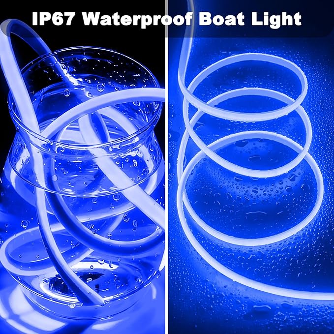 SHUNLEE Boat Led Light Strip Blue 20FT, IP67 COB Waterproof Marine Pontoon Led Lights, Boat Interior Lights for Night Fishing, Kayak, RV, Jon, Bass (20FT-Blue)