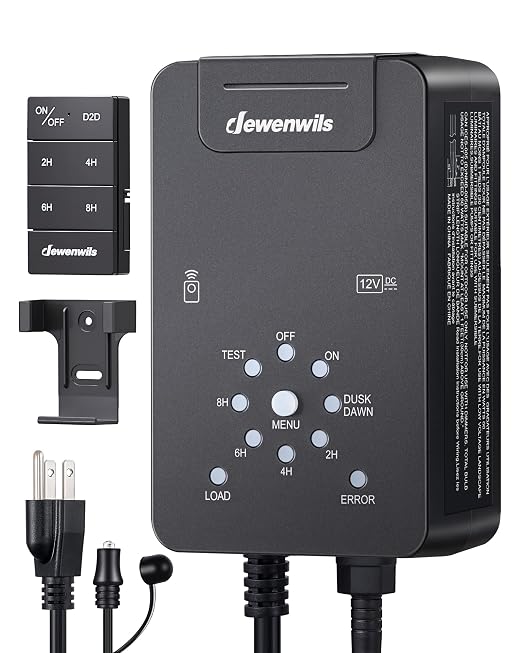 DEWENWILS 60W Low Voltage Transformer with Remote Control, 120V AC to 12V DC, Dusk to Dawn Sensor & Timer, Weatherproof Low Voltage Landscape Transformer for Spotlights, Garden Lights, Pathway Lights
