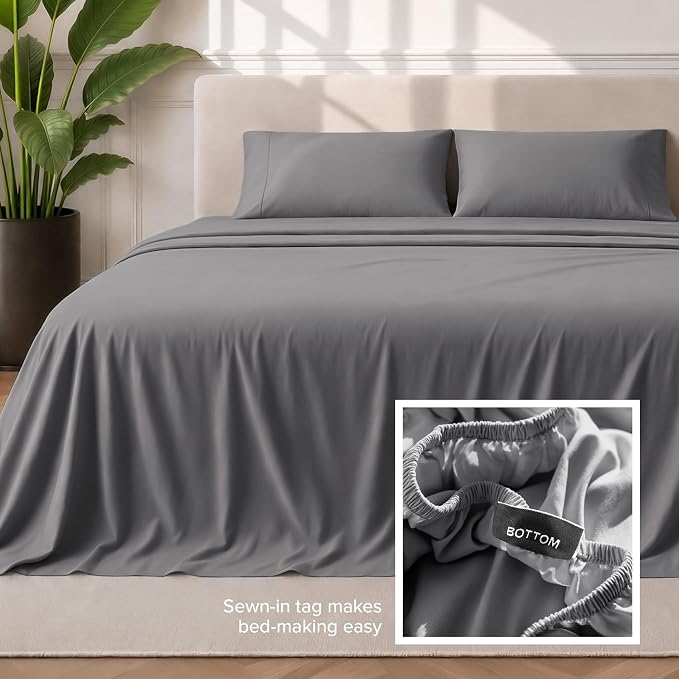 Bare Home Split Head Flex King Sheet Set - 1800 Ultra-Soft Microfiber Bed Sheets - Double Brushed - Deep Pockets - Easy Fit - 4 Piece Set - Bedding Sheets & Pillowcases (Grey)