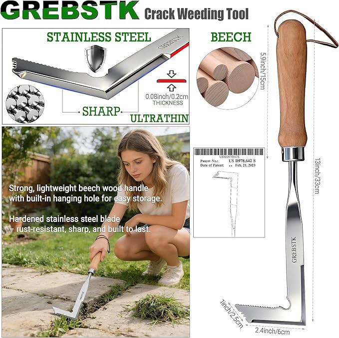 GREBSTK Crack Weeder Crevice Weeding Tool Stainless Steel Manual Weeder Gardening Tool