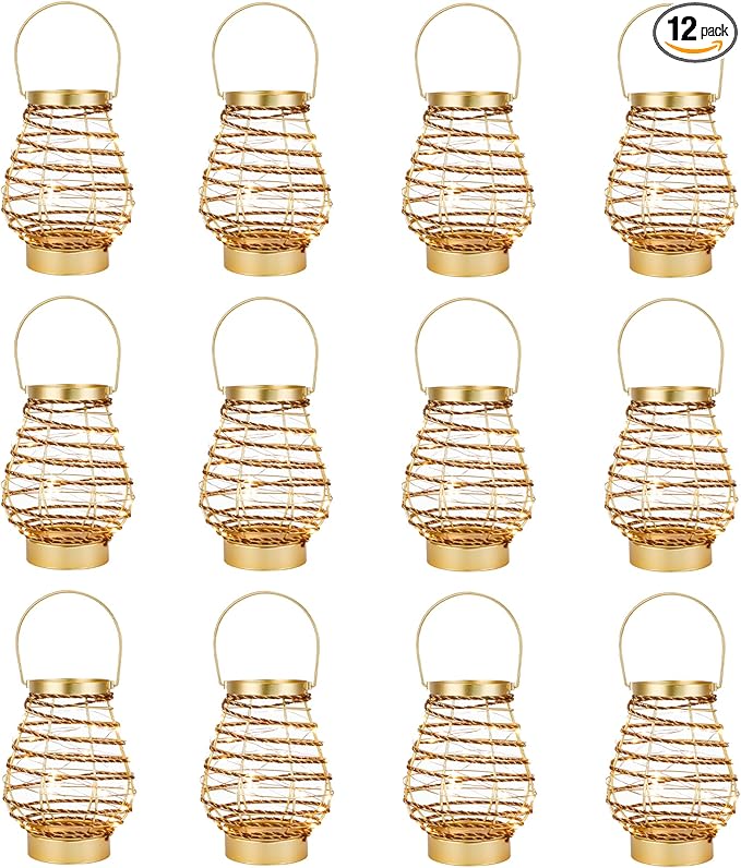 Set of 12 Metal Cordless Table Lamp 8 "H Metal Cage LED Cage Lamp with 6-Hour Timer, Vintage Decorative Fairy Lights Lantern for Indoor/Outdoor Bedrooms Weddings Parties Patio Events