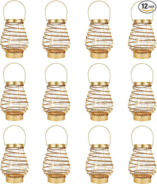 Set of 12 Metal Cordless Table Lamp 8 "H Metal Cage LED Cage Lamp with 6-Hour Timer, Vintage Decorative Fairy Lights Lantern for Indoor/Outdoor Bedrooms Weddings Parties Patio Events