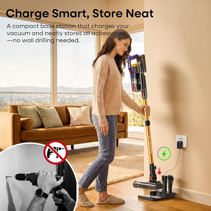 KIPMAX Cordless Vacuum Cleaner,Upgraded 650W/55KPA/70Mins/With No-Drill Charging Station Cordless Stick Vacuum Cleaner,LED Display&Aromatherapy Vacuum Cleaners for Home Pet Hair,for Hard Floor,Carpet