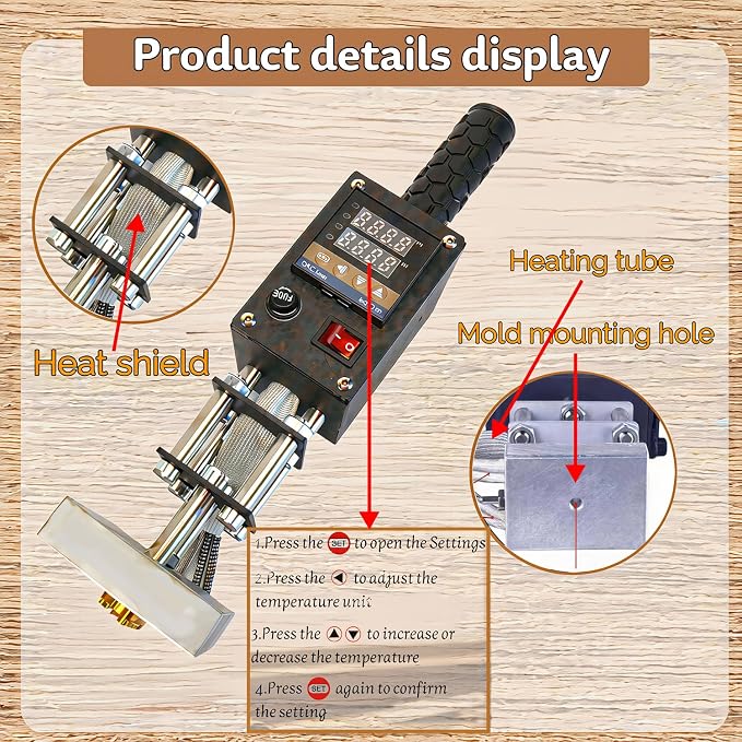 Custom Branding Iron For Wood 500w Temperature-Controlled Branding Iron Durable Personalized Metal Stamp Wood Burning Stamps For Food Wedding Gift Handcrafted Design (500W temperature-controlled iron)