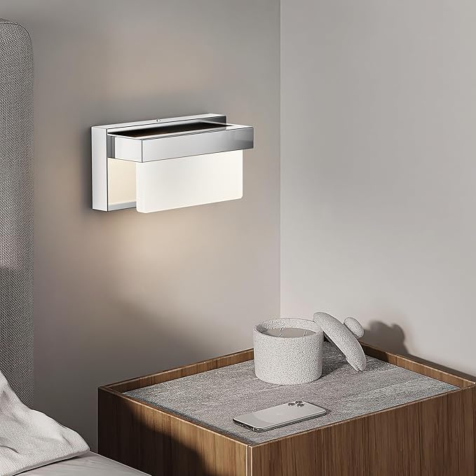 Wall Sconce Chrome Wall Light with On/Off Switch 8 inch LED Wall Lamp Acrylic Lampshade 4000K Sconce Wall Lighting