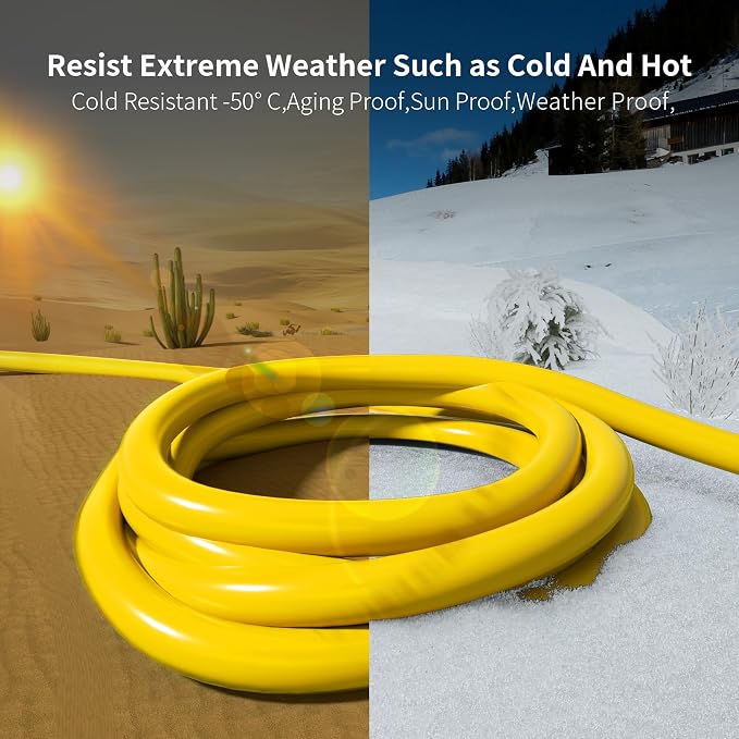 HUANCHAIN 150 ft 12/3 Gauge Outdoor Extension Cord Waterproof Heavy Duty with Lighted end, Flexible Cold-Resistant 3 Prong Electric Cord Outside, 15Amp 1875W 12AWG SJTW, Yellow, ETL