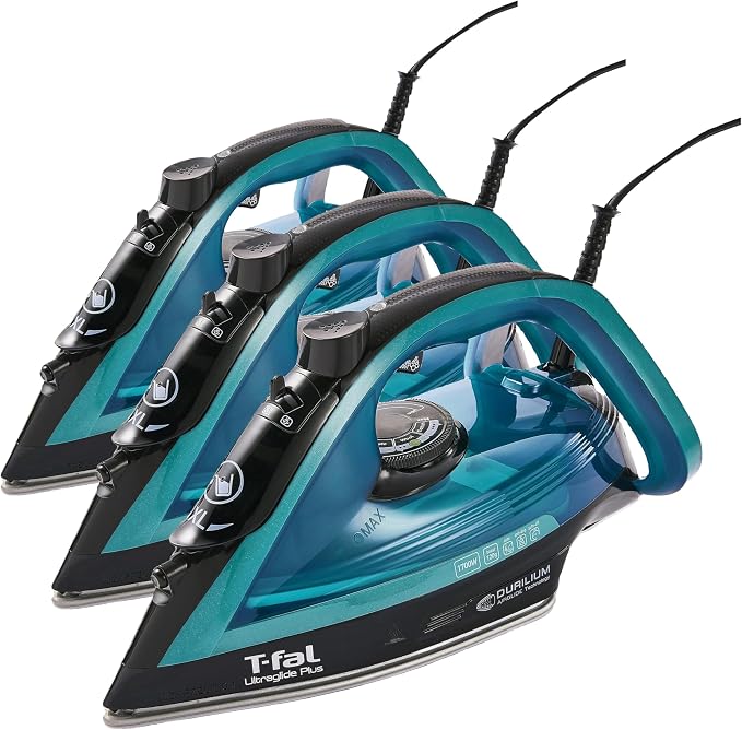 T-Fal Ultraglide Steam Iron for Clothes Durilium Soleplate, Precision Tip, Anti-Drip, Auto-Off 1800 Watts Ironing, Steaming FV5841U0 (Pack of 3)