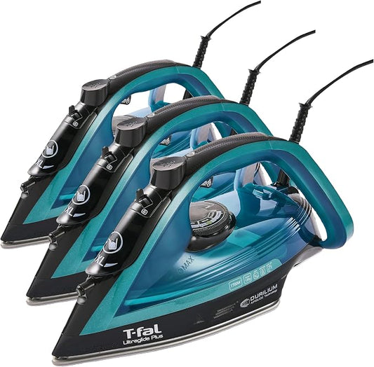 T-Fal Ultraglide Steam Iron for Clothes Durilium Soleplate, Precision Tip, Anti-Drip, Auto-Off 1800 Watts Ironing, Steaming FV5841U0 (Pack of 3)