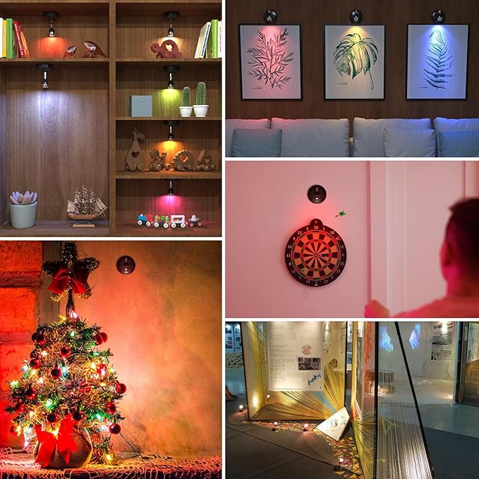 Wireless LED Spot Light Indoor Color Changing Battery Operated Picture Light Stick On Anywhere with Dimmer & Timer 60 Lumens 13 RGB Colour for Home Decor, Displaying Artwork, Dartboard