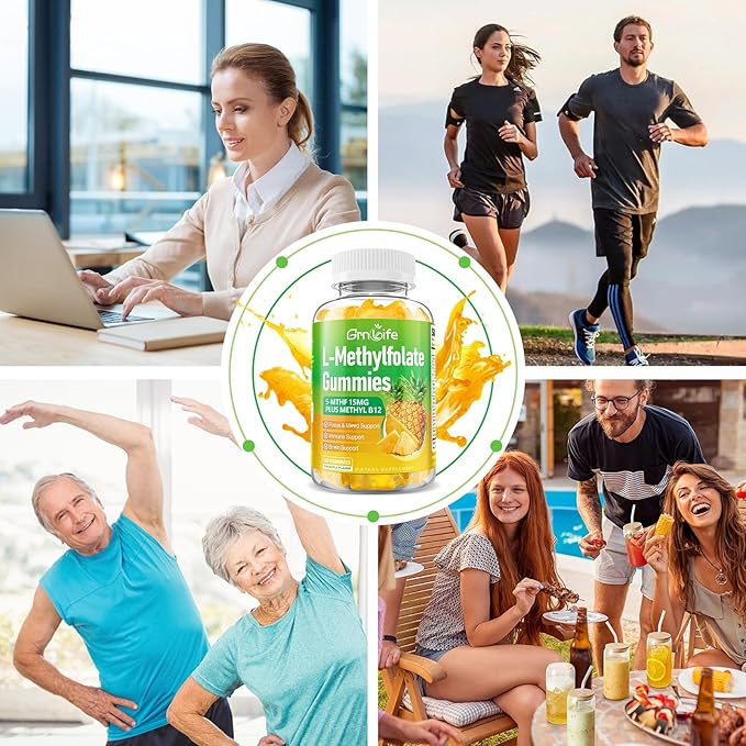 2 Pack L-Methylfolate 15 mg Gummies with Methyl B12, Methylated B1, B2, B6, Active 5-MTHF & High Absorption - Supports Brain Health & Immune System, Pineapple Flavor, 120 Count