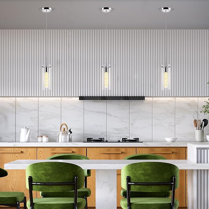 Pendant Ceiling Light Fixture, 2700K Pendant Lights for Kitchen Island Crystal Pendant Light Brushed Nickel, 1 Pack Integrated Kitchen Hanging Light Fixture Modern Island Light with Clear Glass