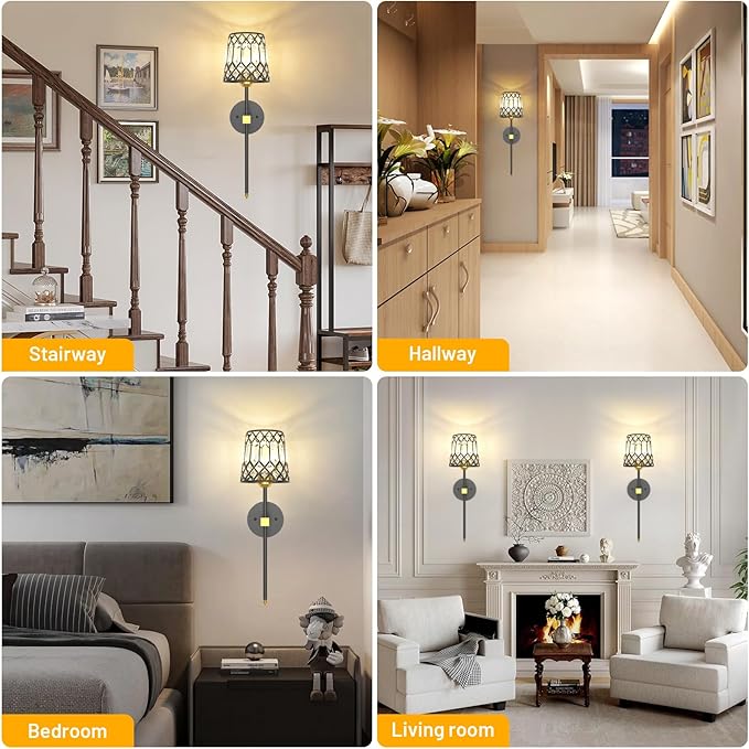 Black and Gold Battery Operated Wall Sconces Set of 2, Crystal Rechargeable Wireless Wall Sconce Lights for Home Decor, Dimmable 12 RGB and 3CCT Wall Lamps with Remote for Living Room Bedroom Hallway