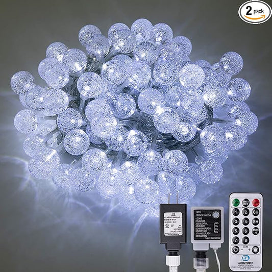 AWQ 100 LED 49 FT Globe Ball String Lights Crystal Bubble Ball Fairy String Lights Plug in with Remote 8 Modes Extendable for Indoor Outdoor Wedding Christmas Tree Garden Decor (White)