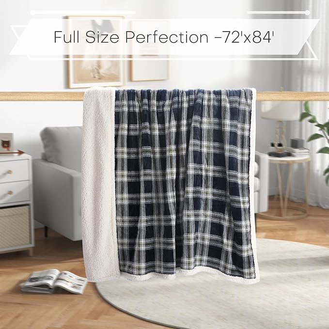 Electric Heated Blanket 72"x84" Full Size, Dual-Sided Flannel & Sherpa, 9 Heat Settings & 1-10H Auto Off, Soft Warm for Home Office Bed Couch, Machine Washable, Ideal Winter Gift, Geometric Grid