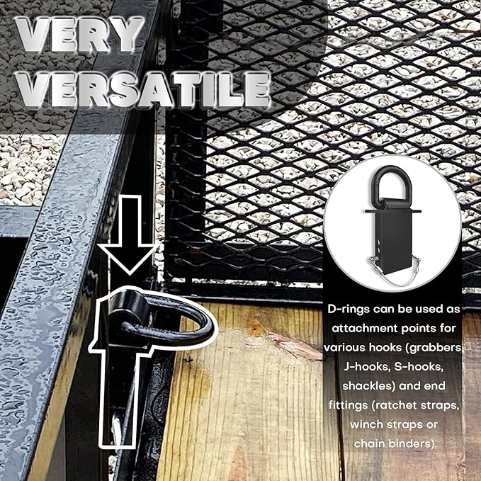 Stake Pocket D Rings 4pcs 18000lbs Heavy Duty D-Ring Tie Downs for Utility Trailers and Flatbed Trucks w/Hitch Pin w/Steel Cables, Removable Tie Downs for Flatbed Cargo Trucks, Black Upgrade