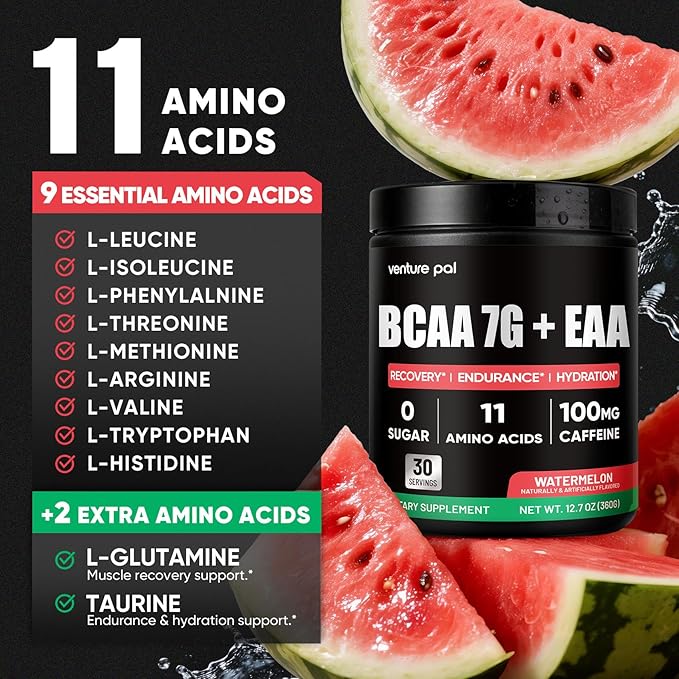 Sugar Free 7g BCAA + EAA Powder | Supports Muscle Recovery, Growth, Strength & Endurance – 10 Essential Amino Acids with L-Glutamine, Caffeine, Vitamin & Electrolyte for Energy & Hydration