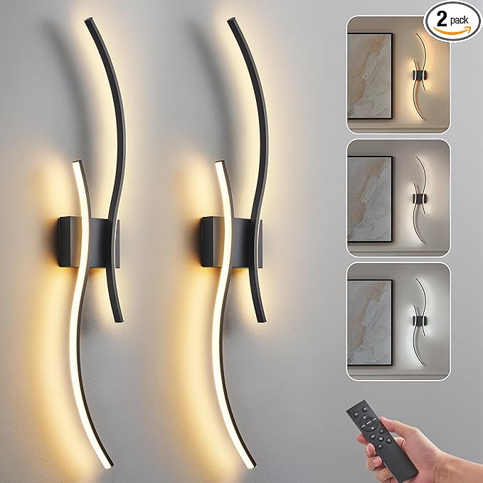 Battery Operated Wall Sconces Set of 2, Dimmable Modern LED Rechargeable Wall Light with Remote Control, Wall Decor for Living Room, Hallway, Quick Install, No Electrician Required