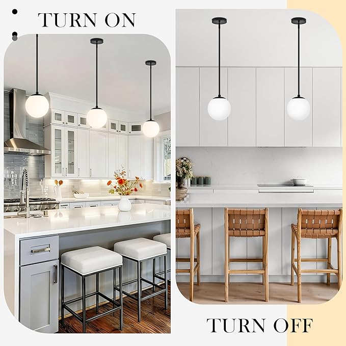 Bagood 6" Globe Pendant Light Black 2 Pack Mid Century Pendant Light Globe Pendant Lights Kitchen Island Matte Black Finished with Milk Glass Adjustable Ceiling Light Fixtures for Dining Room Bar