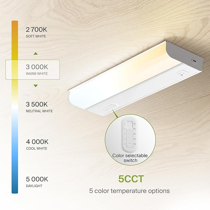 ASD LED Under Cabinet Lighting Hardwired, 9 Inch 4W 2700K-5000K Selectable, 337LM, CRI90+, Direct Wire Linkable Under Counter Lights for Kitchen, Dimmable Under Cabinet Lights, White, UL, 20 Pack