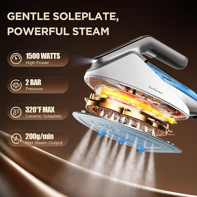 Newbealer Steam Generator Iron, 1500W Turbo Steamer for Clothes (Silver) | 2 Bar Steam Pressure Clothes Iron, 4 Steam & 4 Dry Heat Modes, Fast Heat-Up, 350ml Detachable Tank, Auto-Off, Self-Cleaning