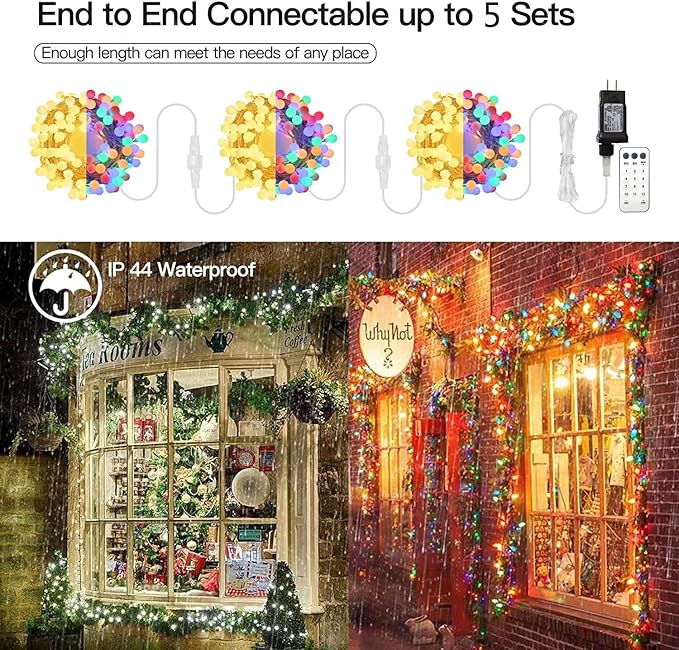RaThun 65.6ft Color Changing String Lights, 150 LED Multicolor & Warm White Globe Lights with Remote, 11 Modes, IP44 Waterproof, Plug in Fairy Lights for Indoor Outdoor Christmas Party Garden Decor