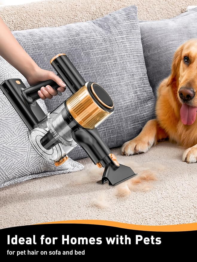 VICEASE Cordless Vacuum Cleaner, 8 in 1 Powerful Suction Lightweight Vacuum Cleaner for Home, LED Display, 3 Suction Modes, 45Mins Detachable Battery Vacuum for Hard Floor Carpet Pet Hair (Gold)