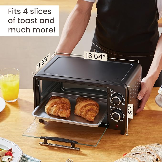 Elite Gourmet ETO490 9L/4 Slice Countertop Toaster Oven with 30-Minute Timer, Adjustable Temperature Control, Includes Baking Pan, Wire Rack and Crumb Tray, Bake, Broil, Toast, Black