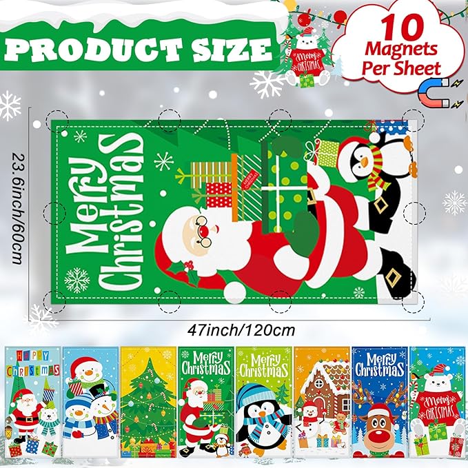 8 Pack Fluorescent Light Covers with 80 Magnets Decorative for Classroom Ceiling Light 4 x 2 Feet Magnetic Light Covers Filter Easy Install for Office School Hospitals Drop Ceiling Supplies(Christmas)