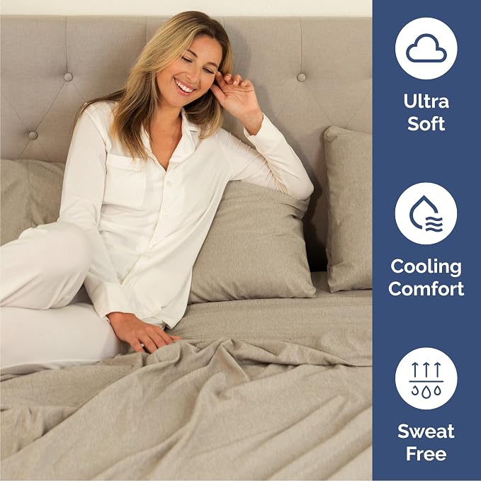 Cal King 6 Piece Sheet Set - Comfy Breathable & Cooling - Soft Hotel Luxury Bedding Set w/ 8-16 Inch Deep Pockets - 1 Flat & 1 Fitted Sheet & 4 Pillowcases - Wrinkle Free & Easy Care - Heathered Beige