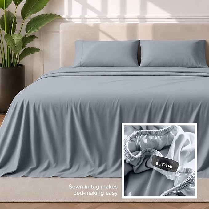 Bare Home Queen Sheet Set - 1800 Ultra-Soft Microfiber Queen Bed Sheets - Double Brushed - Deep Pockets - Easy Fit - 4 Piece Set - Bedding Sheets & Pillowcases (Queen, Steel Blue)