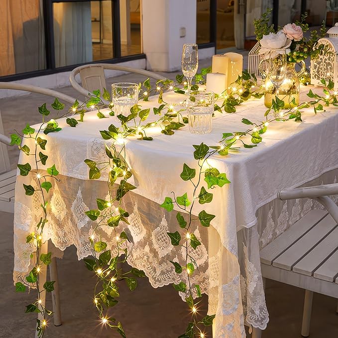 KASZOO 2 Pack 6.56 Ft Vine with Fairy Lights, 80LEDS Battery/USB Operated, Vine String Lights, Ivy Garlands with Fairy Lights for Bedroom Party Wall Room Hanging Decor