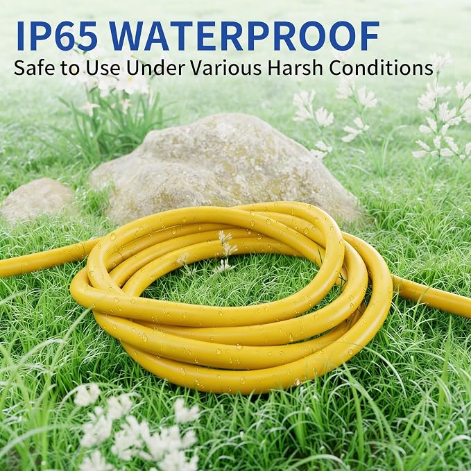 50ft Outdoor/Indoor Extension Cord with Lighted 10/3 Gauge Ultra 3 Prong Heavy Duty SJTW, Waterproof, Flexible Cold-Resistant,15A 125V 1875W, Yellow