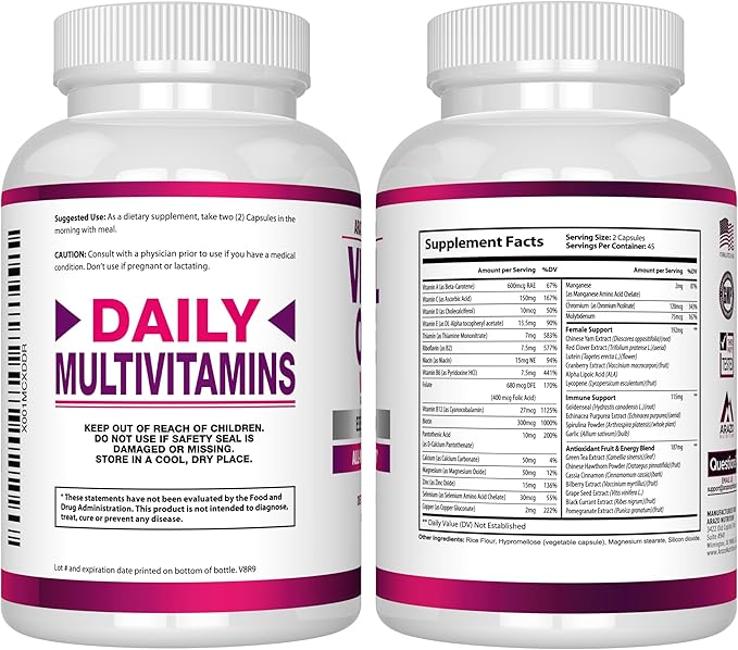 Arazo Nutrition Vital One Multivitamines pour Femmes - Complément Alimentaire Quotidien Complet - 90 Gélules Véganes