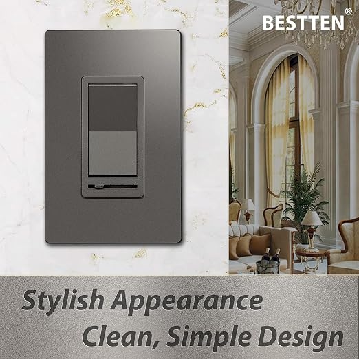 BESTTEN 5 Pack Matte Brown Dimmer Light Switch, Single Pole or 3-Way, Compatible with Dimmable LED, CFL, Incandescent and Halogen Bulb, 120VAC, UL Listed