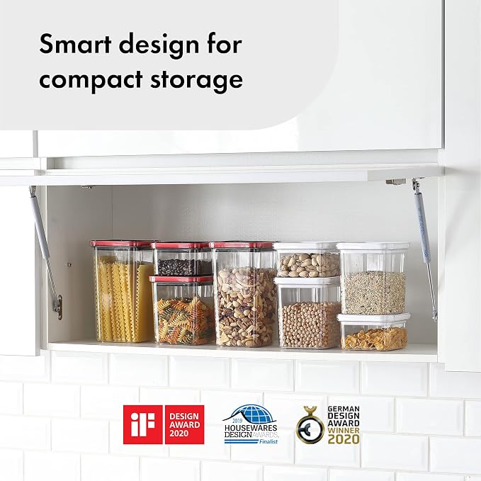 Neoflam Smart Seal Patent Airtight Kitchen Pantry Canister/Organizer Clear Plastic Container with Simple Twist Lids, Leak Proof, Dishwasher Safe, BPA Free, Cereal, Flour, Dry Food Storage 4 Piece Set