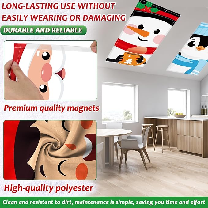 8 Pcs Fluorescent Light Covers with 80 Magnets Decorative for Classroom Ceiling Lights 4 x 2 Feet Magnetic Light Cover Filter Easy Install for Office Hospital Home Ceiling Supplies (Christmas role)