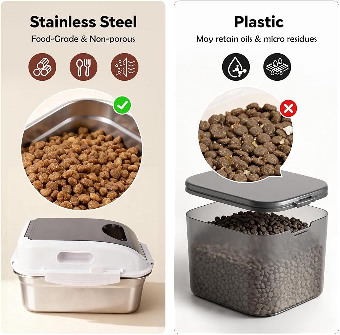 304 Stainless Steel Storage Container with Lid, Metal Storage Bin | Up To 14 Lbs, Mouse Proof, Ant-proof, Coming With Scoop, for Cat Bird Pet Dry Food Treats