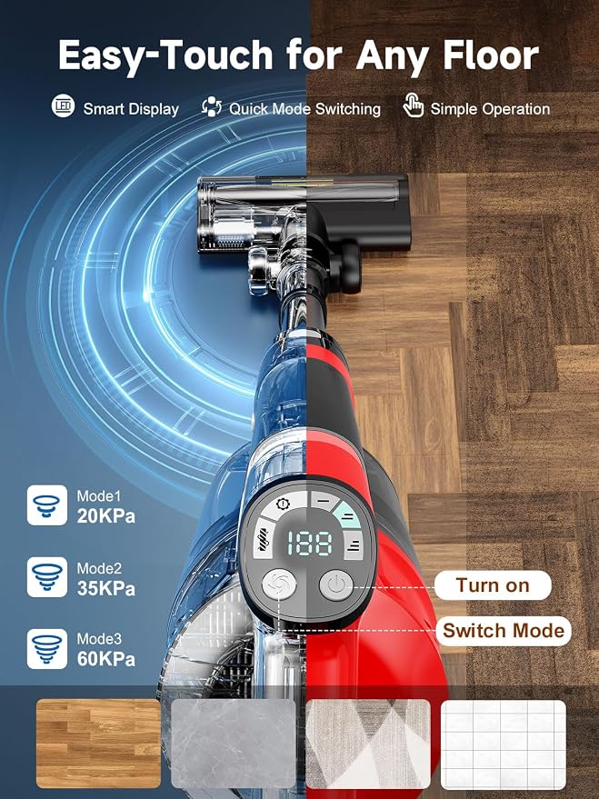 60KPa Cordless Vacuum Cleaner for Home, 700W Pet Vacuum, 70-Min Runtime, Lightweight, Rechargeable 8000mAh Dual Batteries, 2L Dust Cup, LED Display, Anti-Tangle for Pet Hair, Carpet & Hardwood Floors