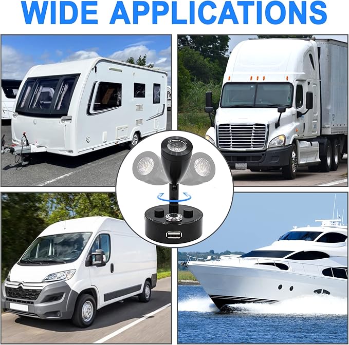 RV Lights Interior Fixture, 12V LED with USB Port RV Reading Light Dimmable Touch Bedside Light Warm White for Camper Trailer Caravan Truck Boat Motorhome Lighting