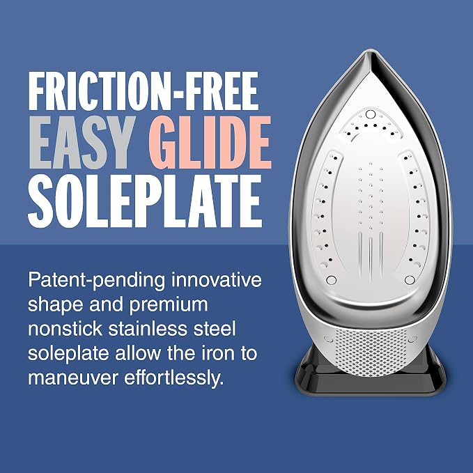 Conair GlideLite Professional Iron, Steam Iron for Clothes, Simple One-Temp Technology, Friction-Free Easy Glide Soleplate