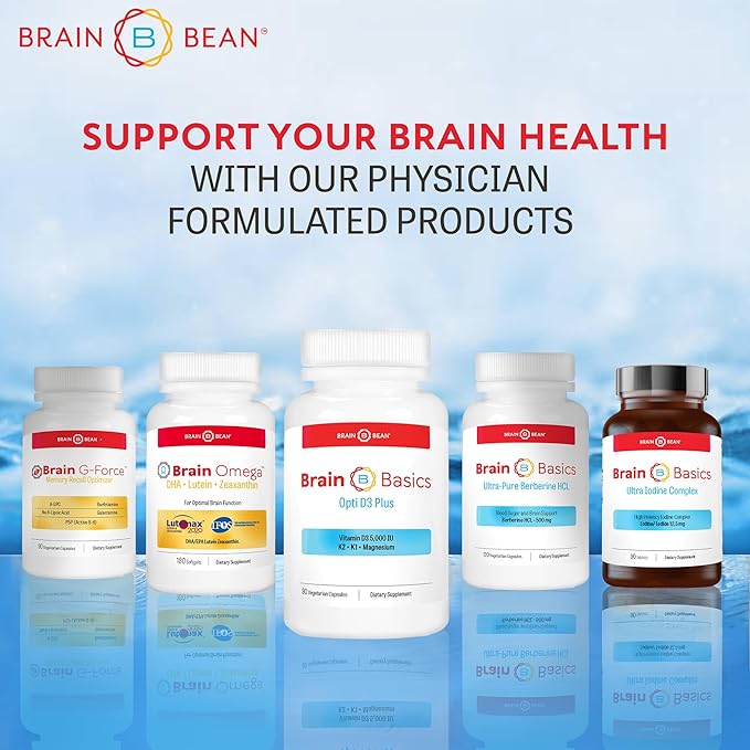Brain Basic Opti D3 Plus - Vitamine D3 5000 UI avec K1, K2 et Magnésium - Supplément de Soutien Cérébral pour l'Humeur, l'Esprit, la Mémoire - Santé des Os, des Muscles et du Système Immunitaire - Sans Gluten, Sans Soja et Sans Produits Laitiers