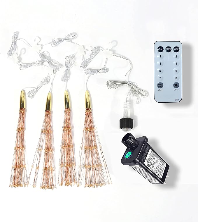 SHUKAN 4 Pcs 800 LED Plug-in Starburst Sphere Lights, Firework Light 8 Modes Dimmable Remote Control Waterproof Hanging Fairy Light, Copper Wire Lights for Patio Party Tent Christmas (Warm White)