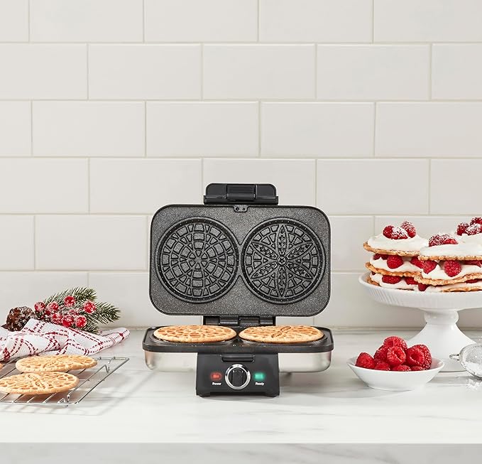 Cuisinart Pizzelle Press, WM-PZ10, Bakes Two 4-Inch Italian Waffle Cookies, 5 Browning Settings, Nonstick Plates, Stainless Steel, Silver