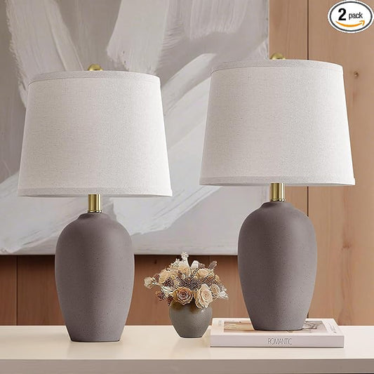 AIEAMPDO 21'' Set of 2 Farmhouse Ceramic Table Lamps for Living Room Bedroom, Nightstand Rustic Brown Desk Lamp for Bedside End Table Entryway, 2 LED Bulbs Included