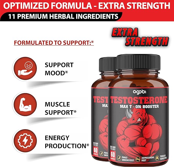 2 Packs 60 Capsules - 11 Herbs Combined with Ginseng, Ashwagandha, Tribulus & More.