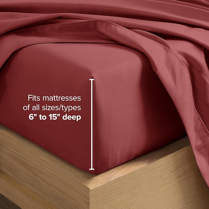 Bare Home Twin XL Sheet Set - 1800 Ultra-Soft Microfiber Twin Extra Long Bed Sheets - Double Brushed - Deep Pockets - Easy Fit - 3 Piece Set - Bedding Sheets & Pillowcases (Twin XL, Rosewood)
