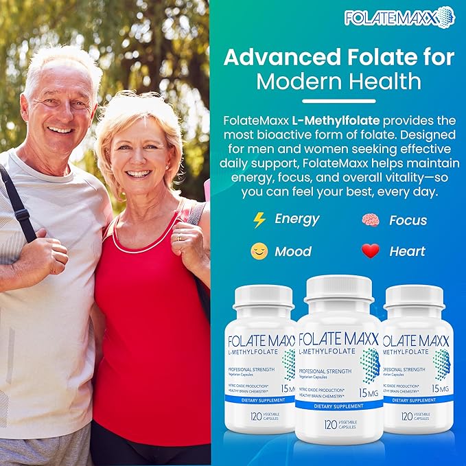 FolateMaxx L-Methylfolate 15mg, 120 Capsules – Doctor Formulated Methyl Folate Supplement for Women & Men – High Potency 5-MTHF for Energy, Mood & Focus – Non-GMO, Gluten-Free (4-Month Supply)