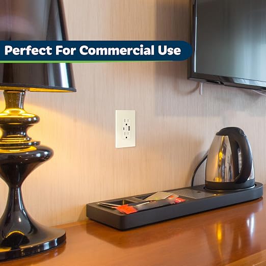 TOPGREENER 2-Port USB Outlet, Type C USB Wall Outlet, 15 Amp TR Receptacle Plug, Charging Power Outlet with USB Ports, Wall Plate Included, TU21536AC-LA-2PCS, Light Almond, 2 Pack