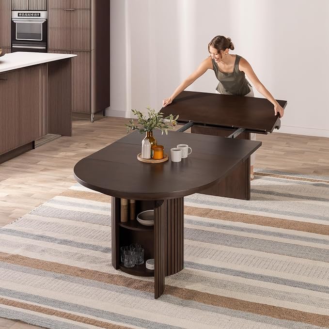 Transformer Table - Solid Wood Extendable Round Dining Table, Extendable Round Dining Table, Space-Saving Modern Furniture, Elegant and Functional Design, Dark Brown (Table Only)